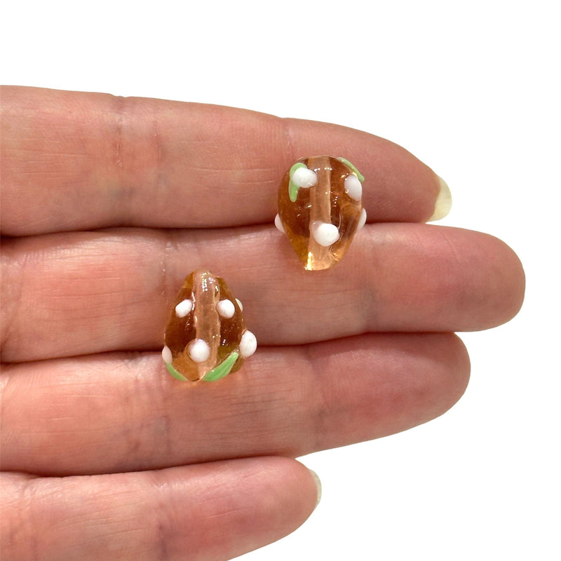 Hand Made Honey Glass Vertical Hole FruitVine Beads, 2 Pcs in a pack