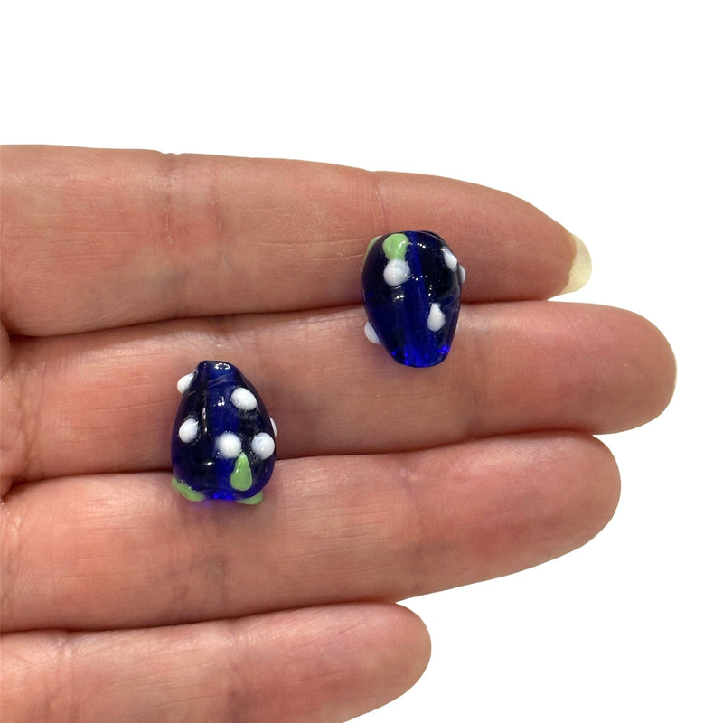 Hand Made Navy Glass Vertical Hole FruitVine Beads, 2 Pcs in a pack