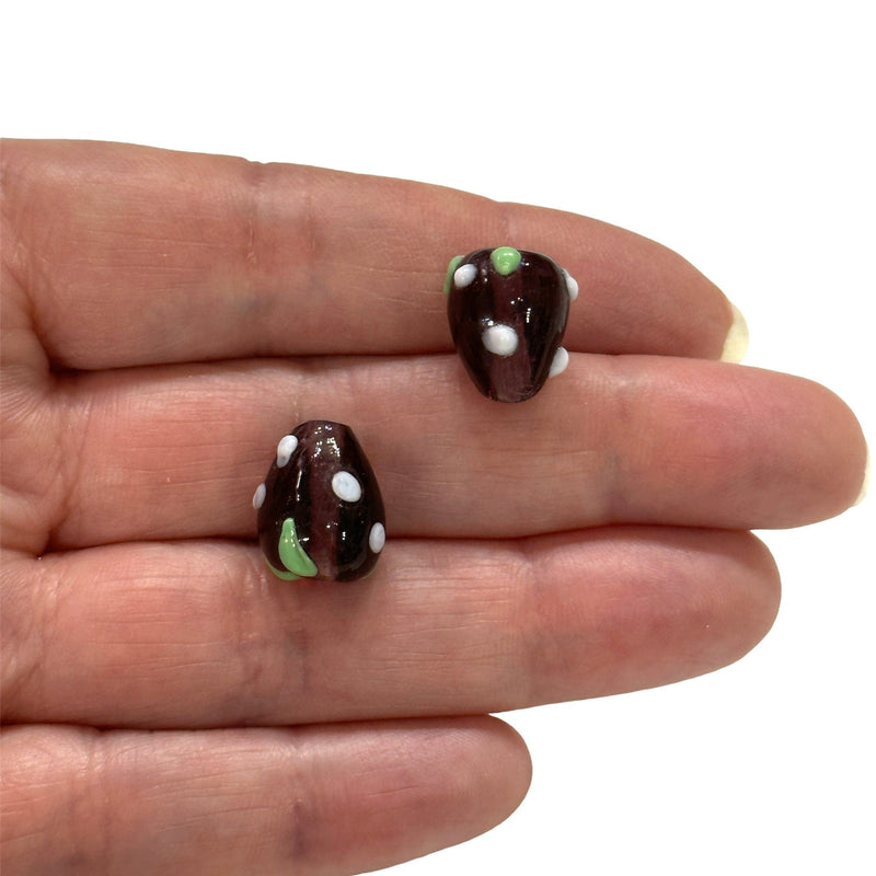 Hand Made Burgundy Glass Vertical Hole FruitVine Beads, 2 Pcs in a pack