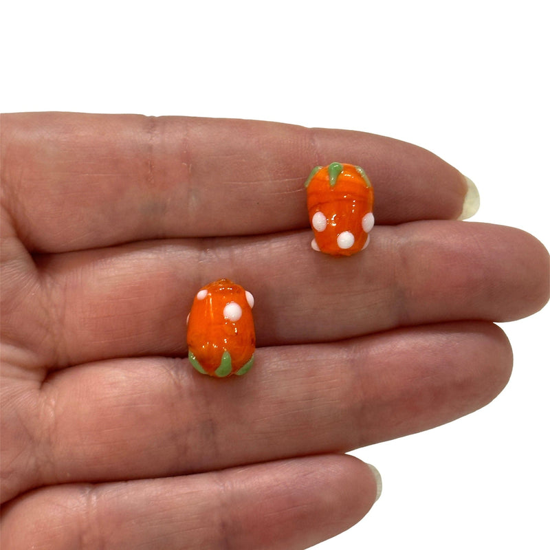 Hand Made Orange Glass Vertical Hole FruitVine Beads, 2 Pcs in a pack