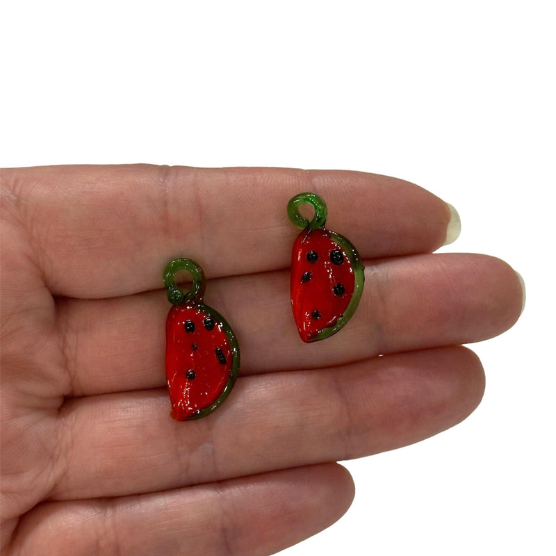 Hand Made Glass Watermelon Charms, 2 Pcs in a pack