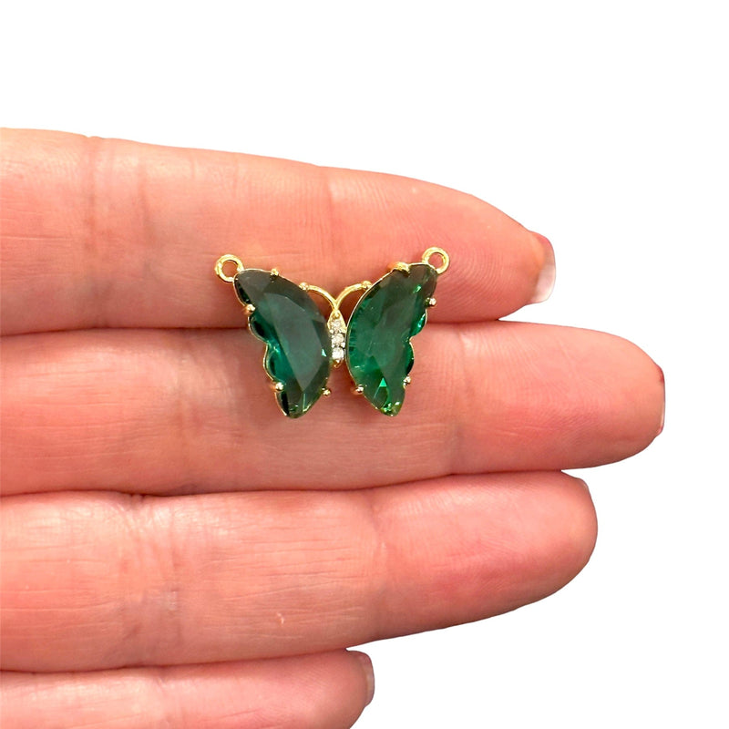 Emerald CZ Butterfly Link Charm in 24K Gold Plating