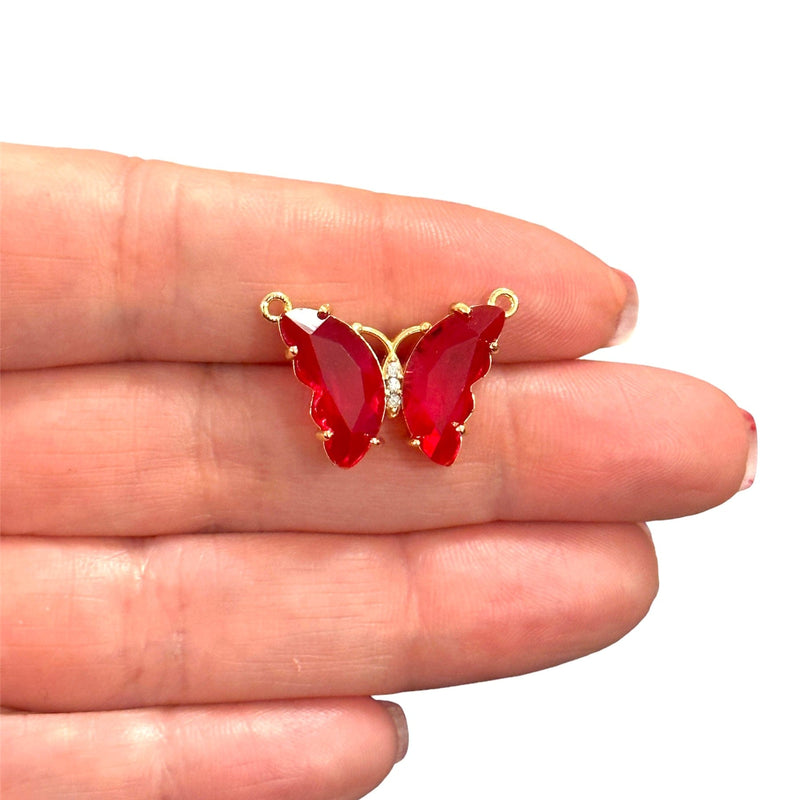 Red CZ Butterfly Link Charm in 24K Gold Plating