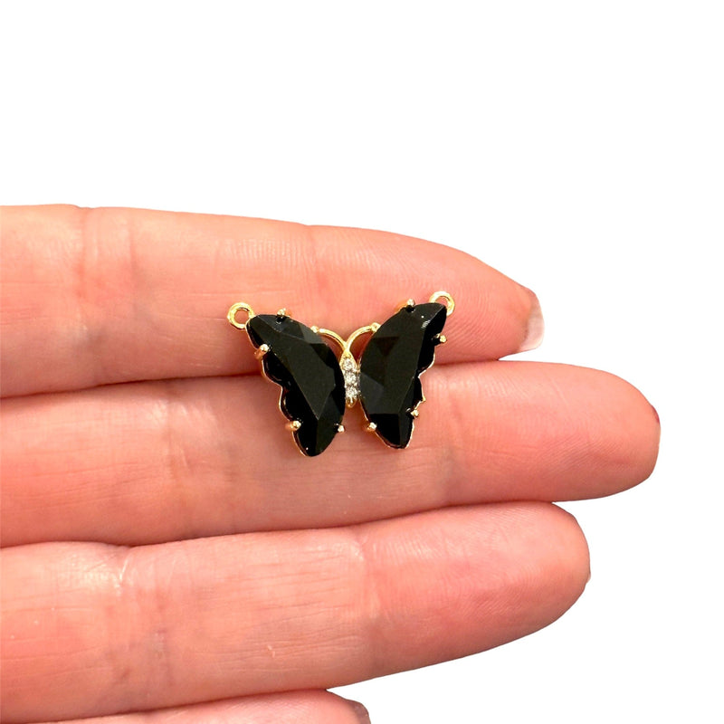 Black CZ Butterfly Link Charm in 24K Gold Plating