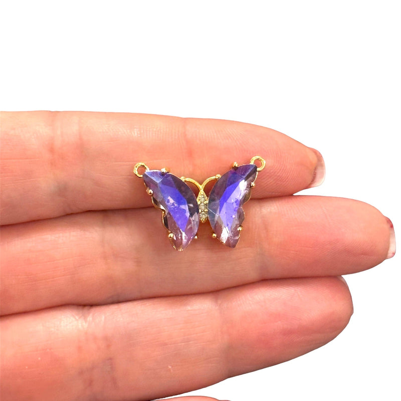 CZ Butterfly Link Charm in 24K Gold Plating