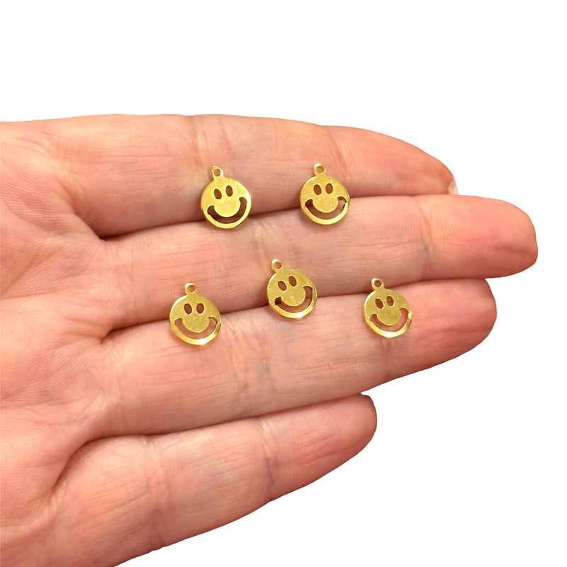 24Kt Gold Plated Smiley Face Charms, Gold Happiness Charms, 5 pcs in a pack