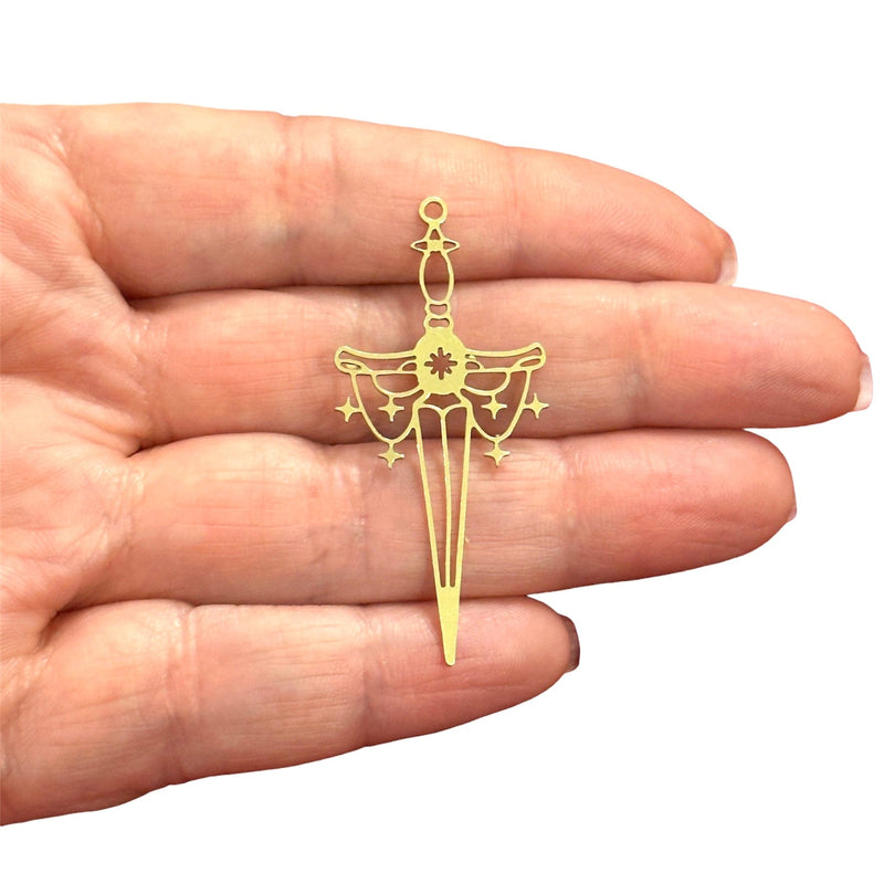 Raw Brass Sword Charm, Laser Cut Sword Charm