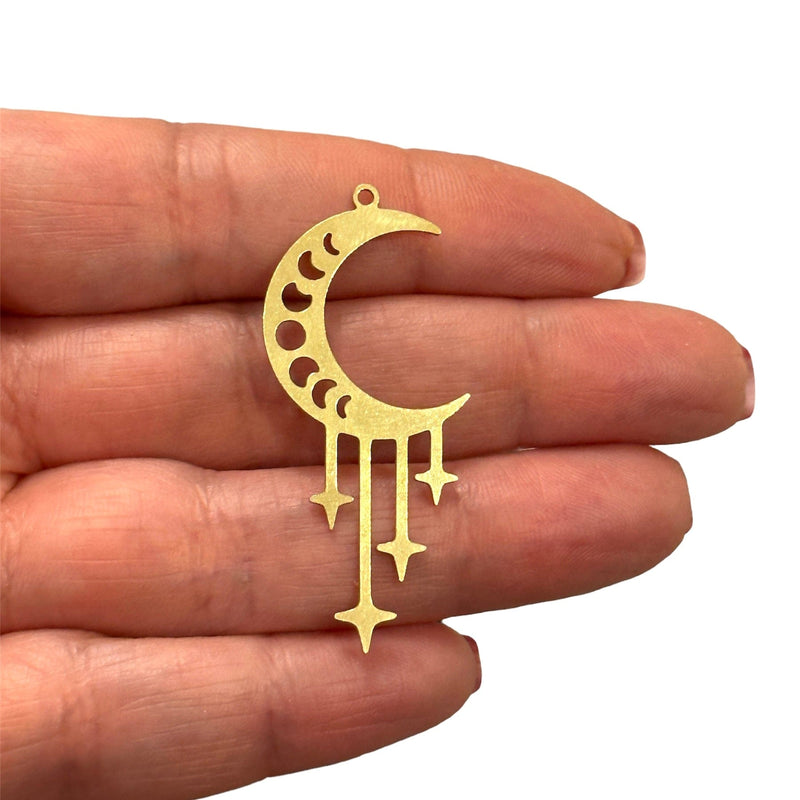 Raw Brass Phases of Moon and Stars Crescent Charm,Laser Cut Phases of Moon and Stars Crescent Charm