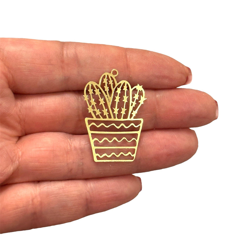 Raw Brass Cactus Charm,Laser Cut Cactus Charm