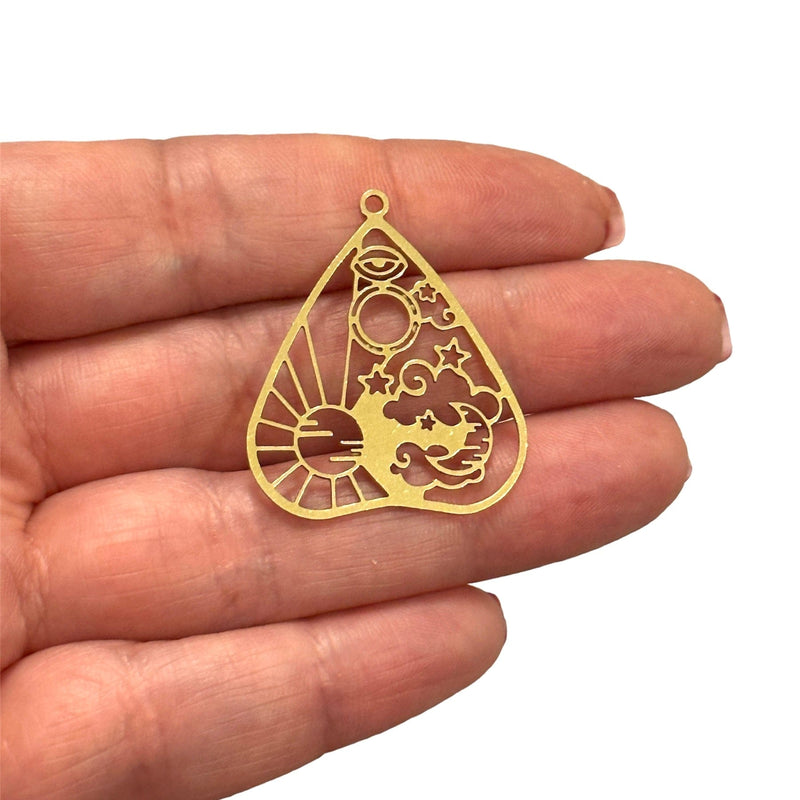 Raw Brass Heart Celestial Charm,Laser Cut Heart Celestial Charm