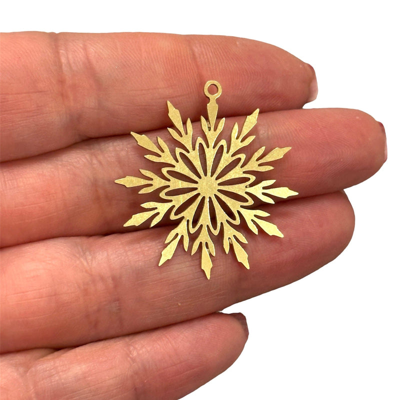 Raw Brass Snowflake Charm,Laser Cut Snowflake Charm