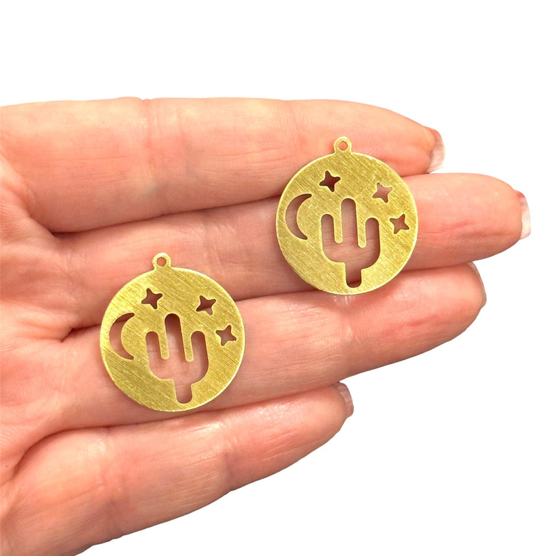 Raw Brass Cactus Charms,2 pcs in a pack