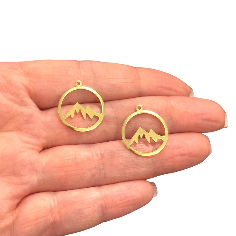 Raw Brass Mountain Patterned Charms,2 pcs in a pack