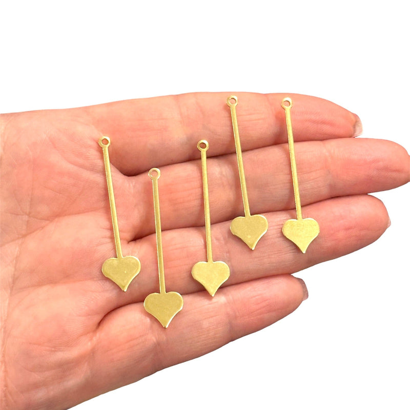 Raw Brass Heart Stick Charms,5 pcs in a pack