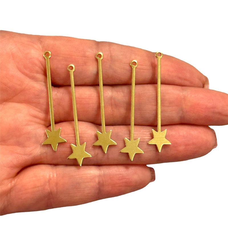 Raw Brass Star Stick Charms,5 pcs in a pack