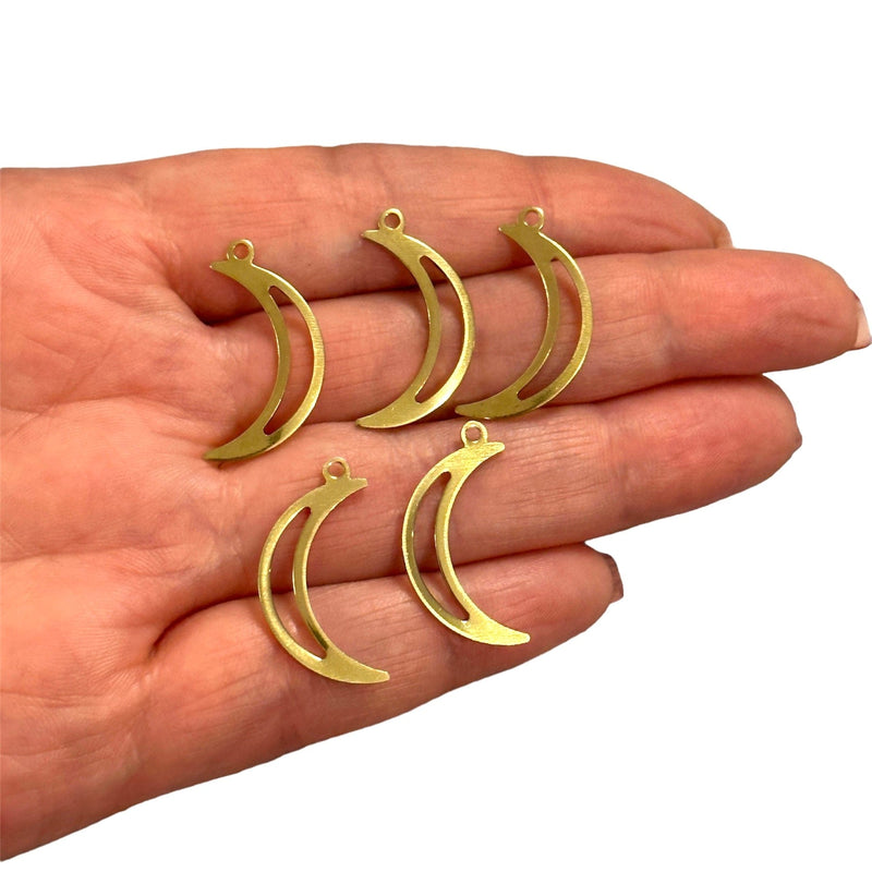 Raw Brass Crescent Charms, 5 pcs in a pack