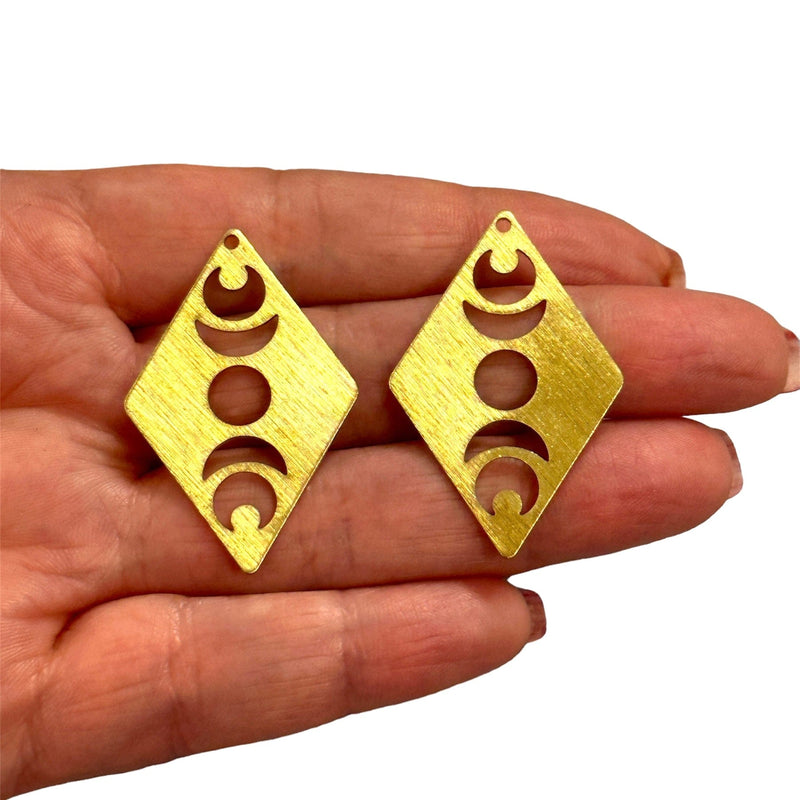 Raw Brass Phases of Moon Charms, 2 pcs in a pack