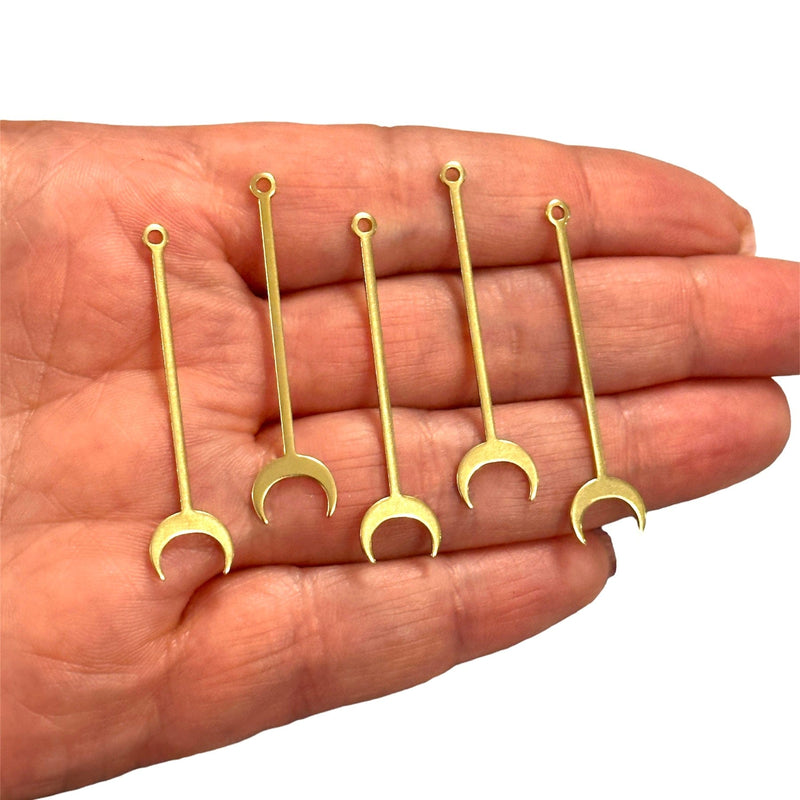 Raw Brass Crescent Stick Charms, 5 pcs in a pack