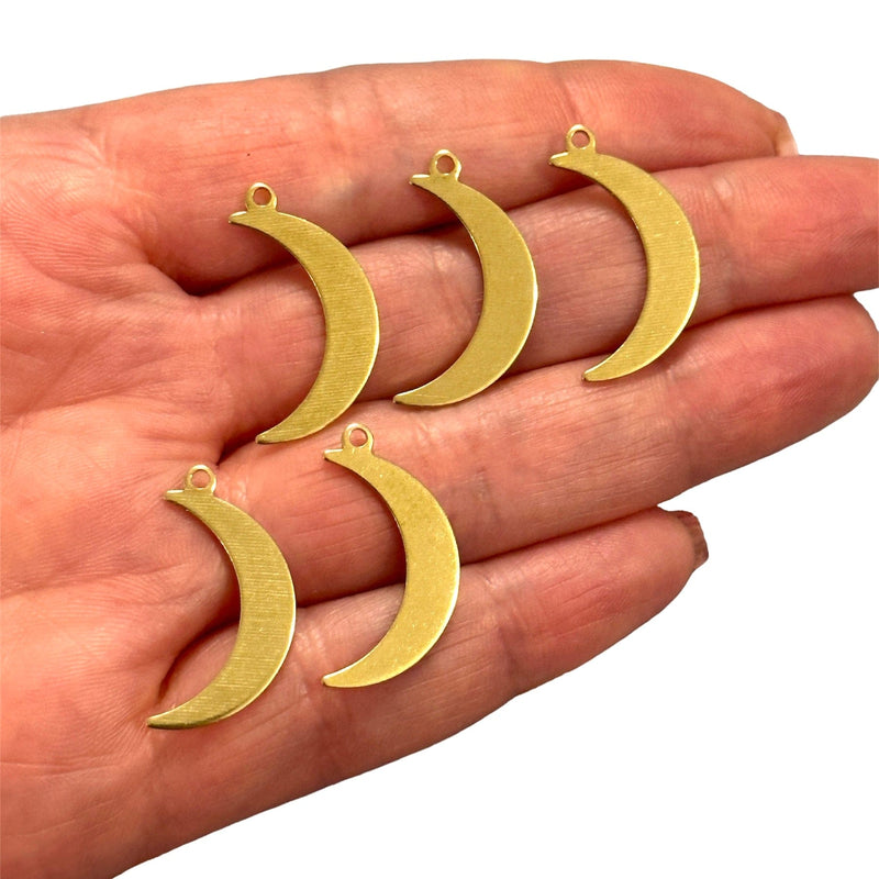 Raw Brass Crescent Charms, 5 pcs in a pack