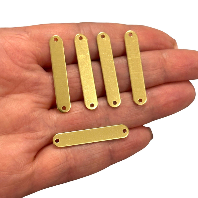 Raw Brass Oval Bar Connector Charms, 5 pcs in a pack