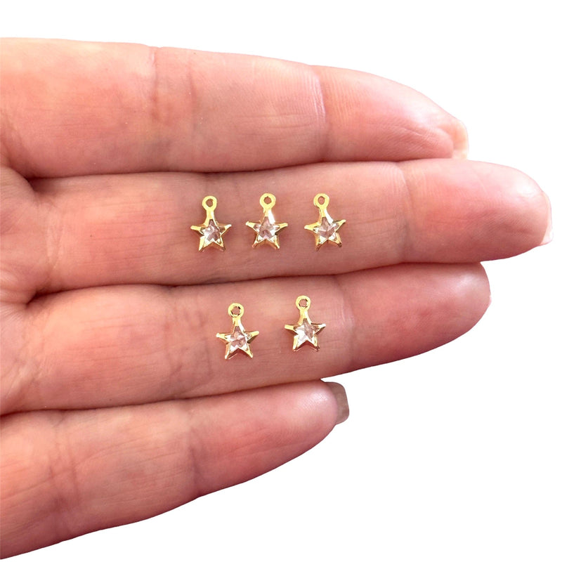 24Kt Gold Plated Clear Cubic Zirconia Star Charms, 5 pcs in a pack