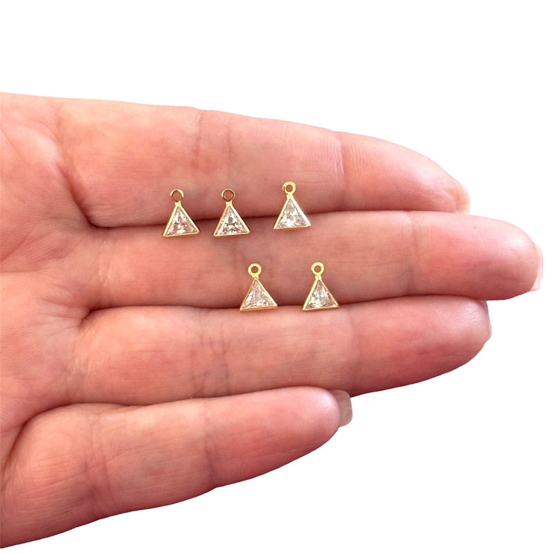 24Kt Gold Plated Clear Cubic Zirconia Triangle Charms, 5 pcs in a pack