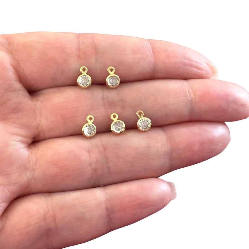 24Kt Gold Plated 4mm Clear Cubic Zirconia Charms, 5 pcs in a pack