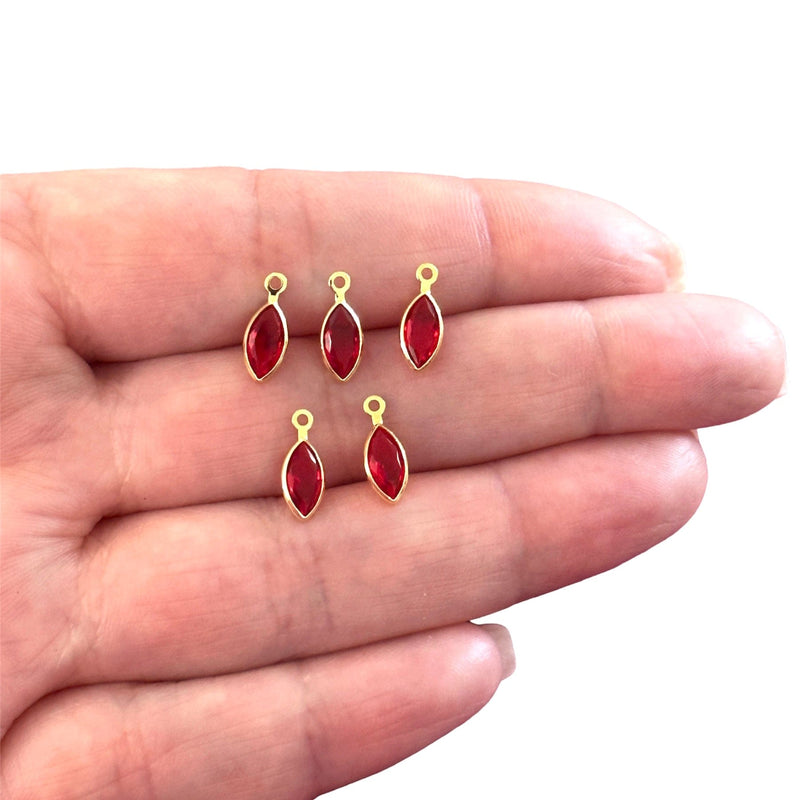 24Kt Gold Plated Ruby Cubic Zirconia Drop Charms, 5 pcs in a pack