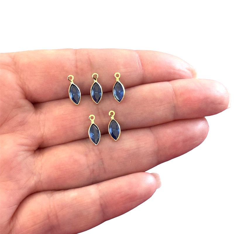 24Kt Gold Plated Sapphire Cubic Zirconia Drop Charms, 5 pcs in a pack