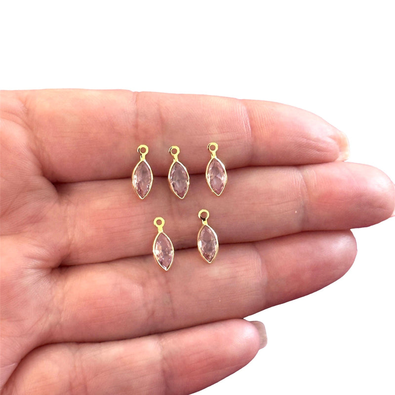 24Kt Gold Plated Pink Cubic Zirconia Drop Charms, 5 pcs in a pack