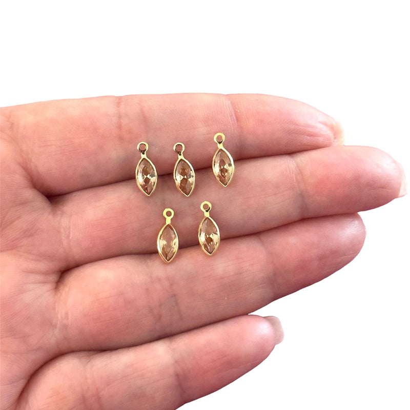 24Kt Gold Plated Rose Cubic Zirconia Drop Charms, 5 pcs in a pack