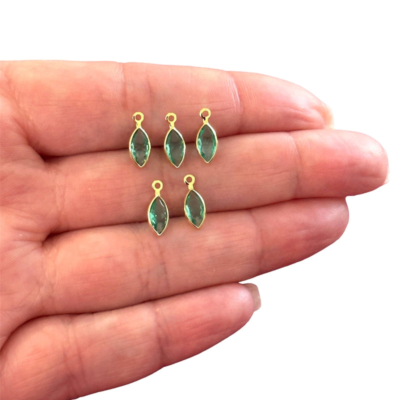 24Kt Gold Plated Peridot Cubic Zirconia Drop Charms, 5 pcs in a pack