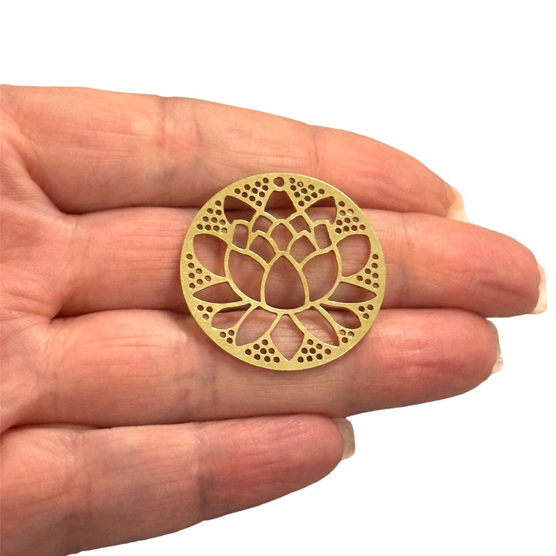 Raw Brass Lotus Charm, Laser Cut Lotus Charm