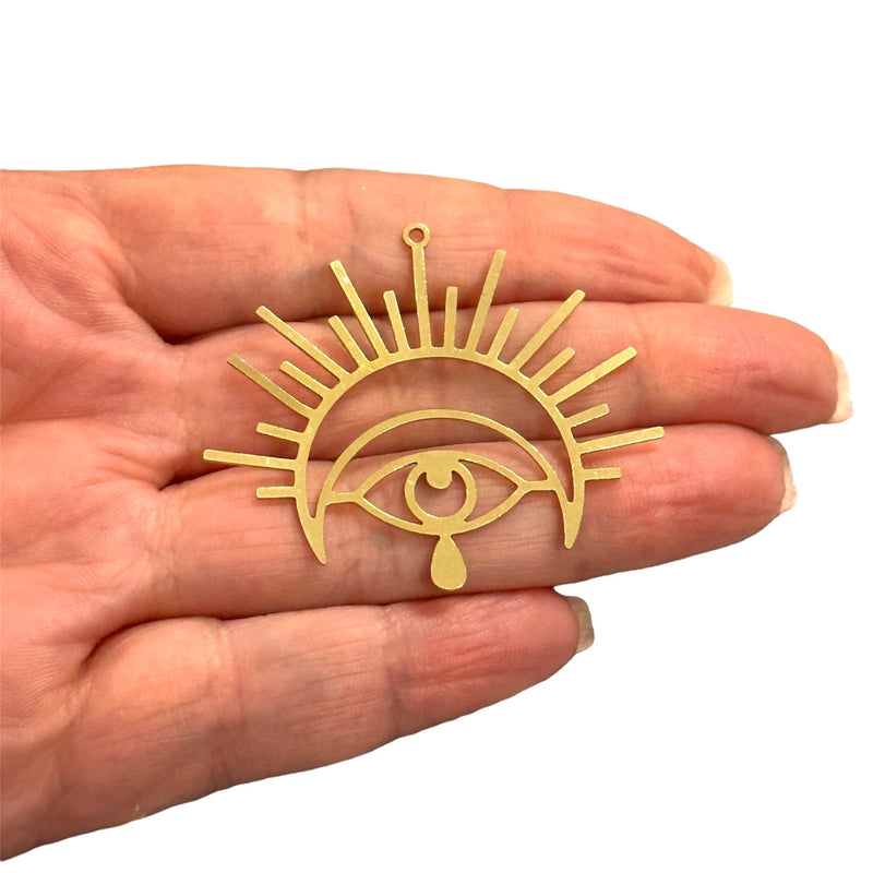 Raw Brass Sun,Crescent Eye and Teardrop Charm, Laser Cut Sun,Crescent Eye and Teardrop Charm