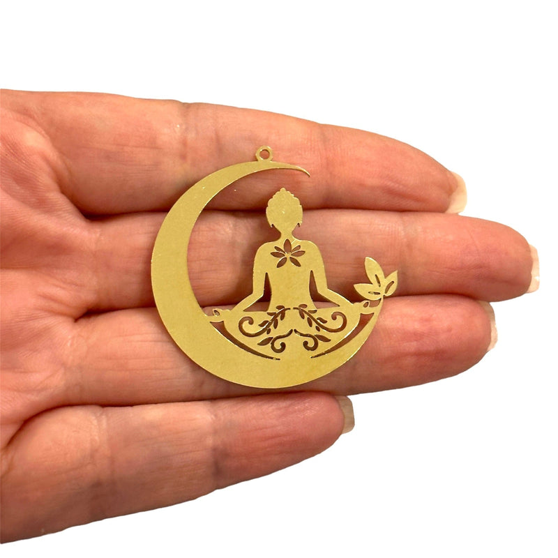 Raw Brass Yoga Girl Crescent Charm, Laser Cut Yoga Girl Crescent Charm