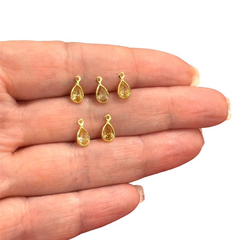 24Kt Gold Plated Rose Cubic Zirconia Drop Charms, 5 pcs in a pack