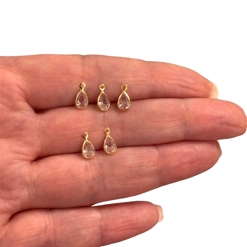 24Kt Gold Plated Pink Cubic Zirconia Drop Charms, 5 pcs in a pack