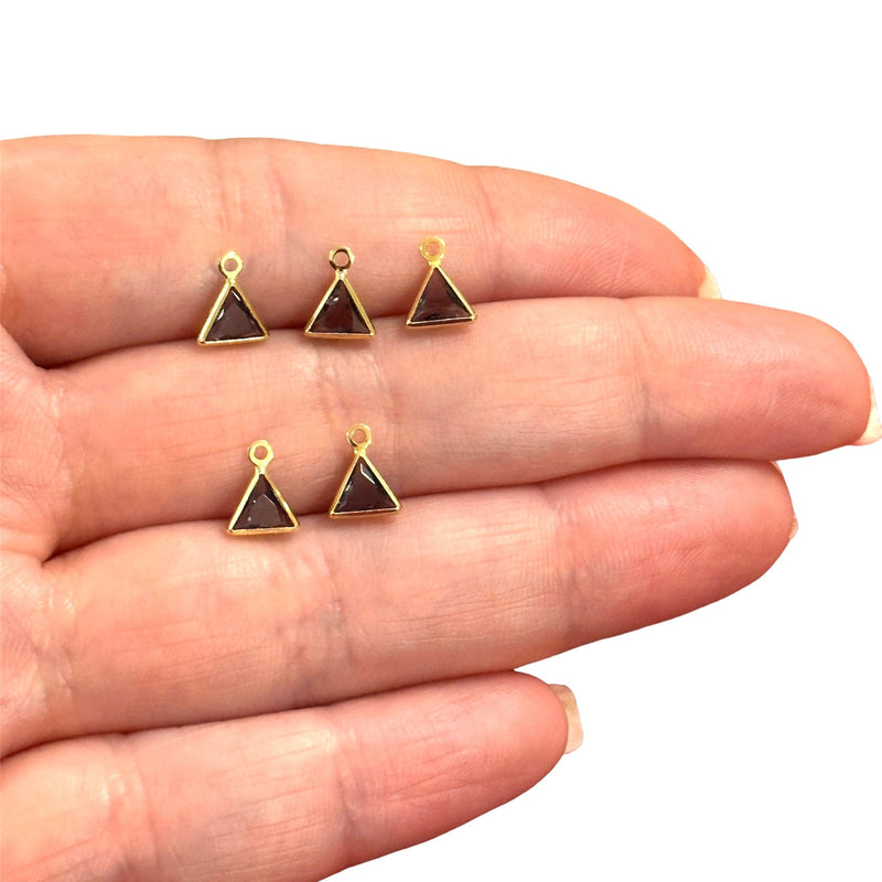 24Kt Gold Plated Amethyst Cubic Zirconia Triangle Charms, 5 pcs in a pack