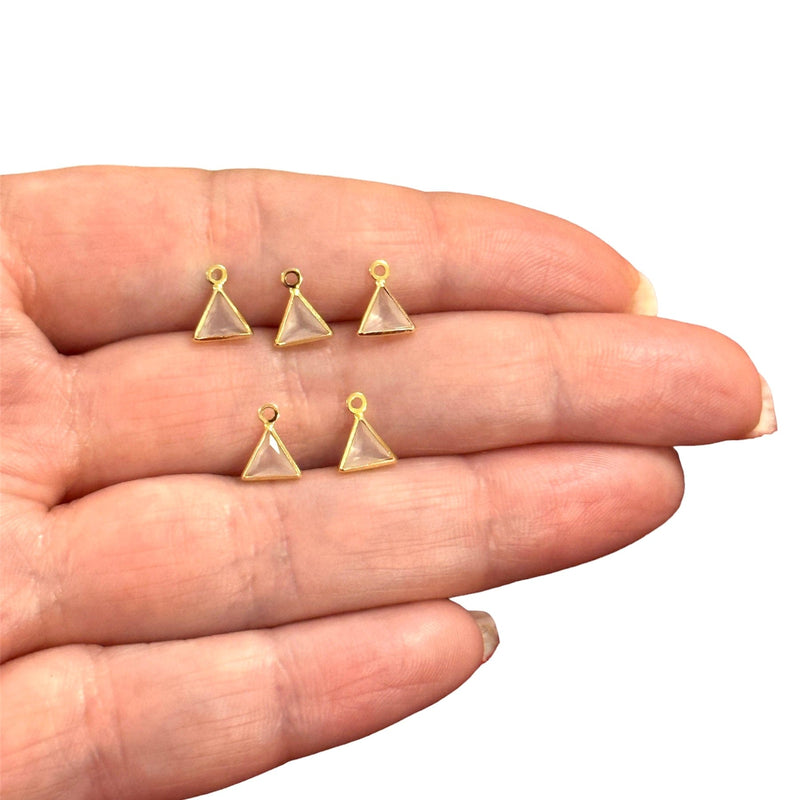 24Kt Gold Plated Rose Opal Cubic Zirconia Triangle Charms, 5 pcs in a pack