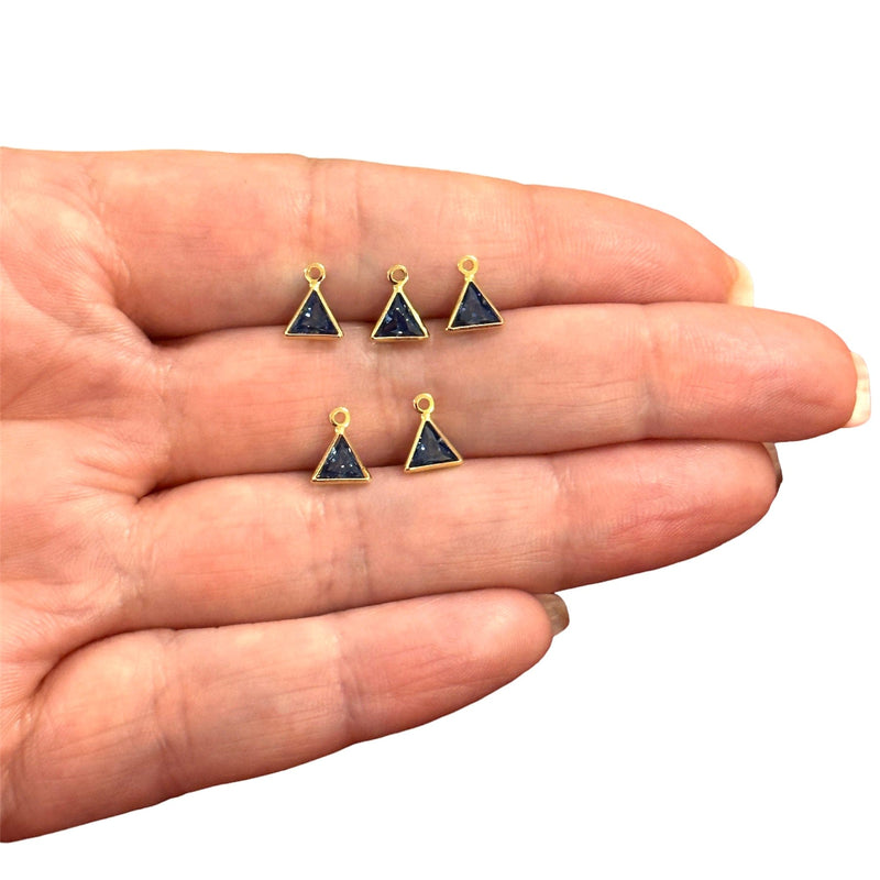 24Kt Gold Plated Sapphire Cubic Zirconia Triangle Charms, 5 pcs in a pack