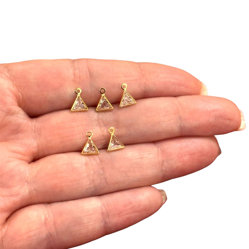 24Kt Gold Plated Pink Cubic Zirconia Triangle Charms, 5 pcs in a pack