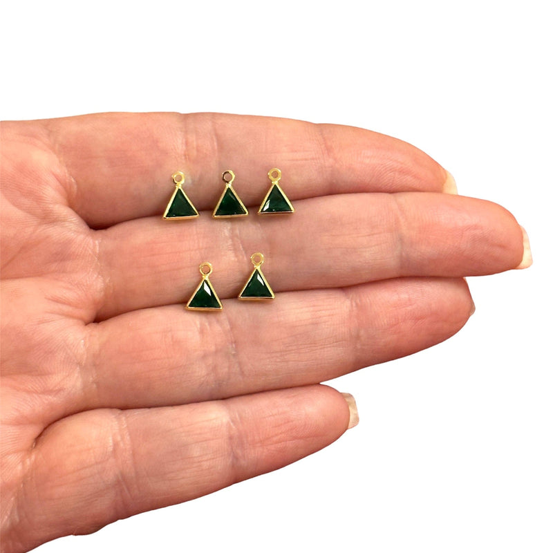 24Kt Gold Plated Emerald Cubic Zirconia Triangle Charms, 5 pcs in a pack