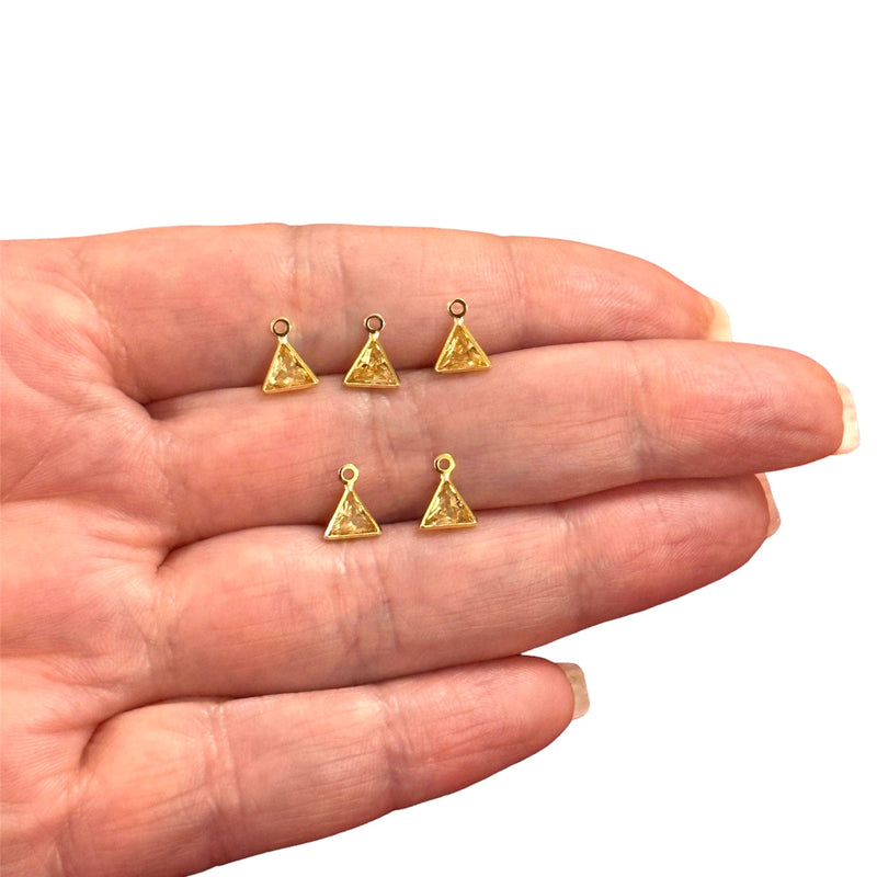 24Kt Gold Plated Rose Cubic Zirconia Triangle Charms, 5 pcs in a pack