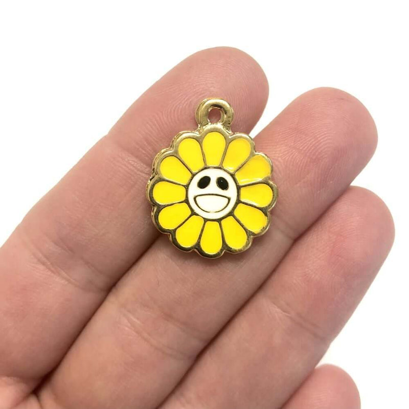 24Kt Gold Plated Enamelled Flower Charm, Gold Daisy Charm