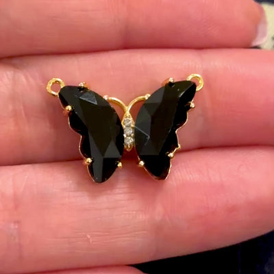 Black CZ Butterfly Link Charm in 24K Gold Plating