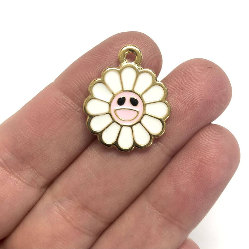 24Kt Gold Plated Enamelled Flower Charm, Gold Daisy Charm