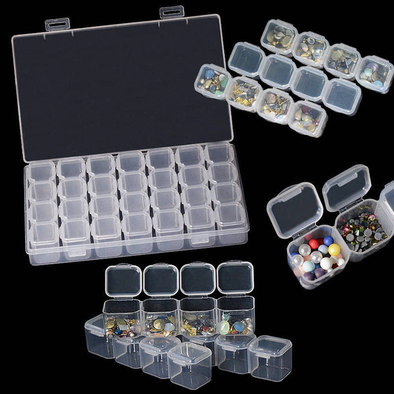 Bead Container, 28 Slots Clear Plastic Empty Storage Box, Nailart Rhinestone Tools, Jewelry Beads Display Storage Box, Case Organizer Holder