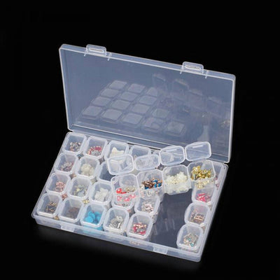 Bead Container, 28 Slots Clear Plastic Empty Storage Box, Nailart Rhinestone Tools, Jewelry Beads Display Storage Box, Case Organizer Holder