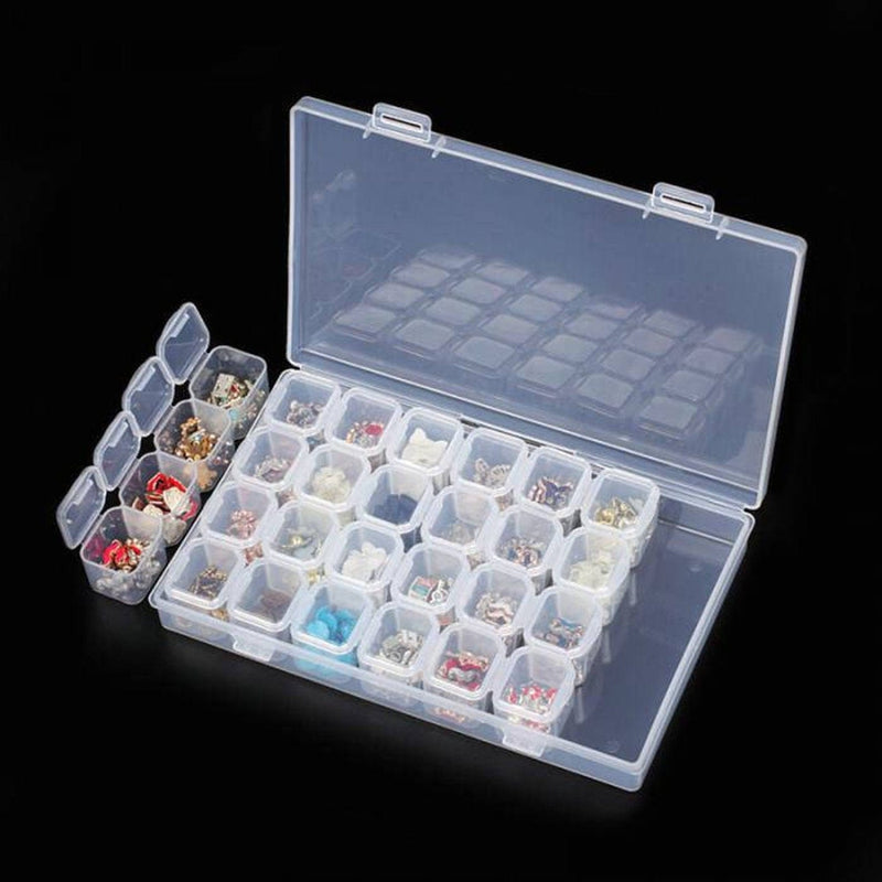 Bead Container, 28 Slots Clear Plastic Empty Storage Box, Nailart Rhinestone Tools, Jewelry Beads Display Storage Box, Case Organizer Holder