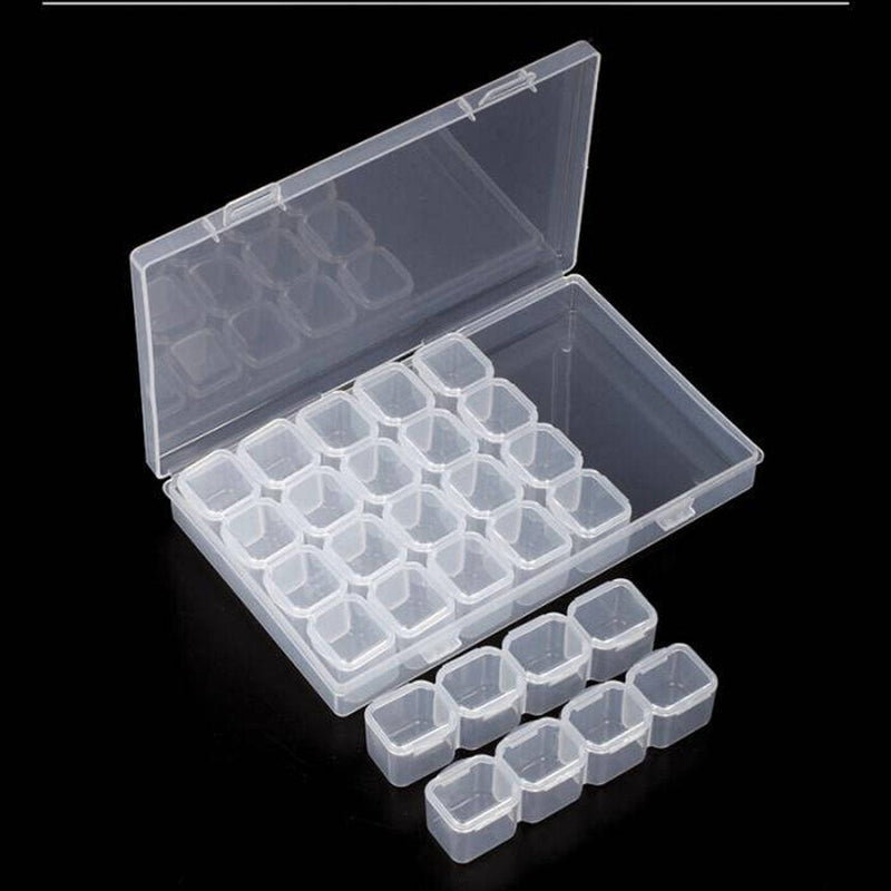 Bead Container, 28 Slots Clear Plastic Empty Storage Box, Nailart Rhinestone Tools, Jewelry Beads Display Storage Box, Case Organizer Holder